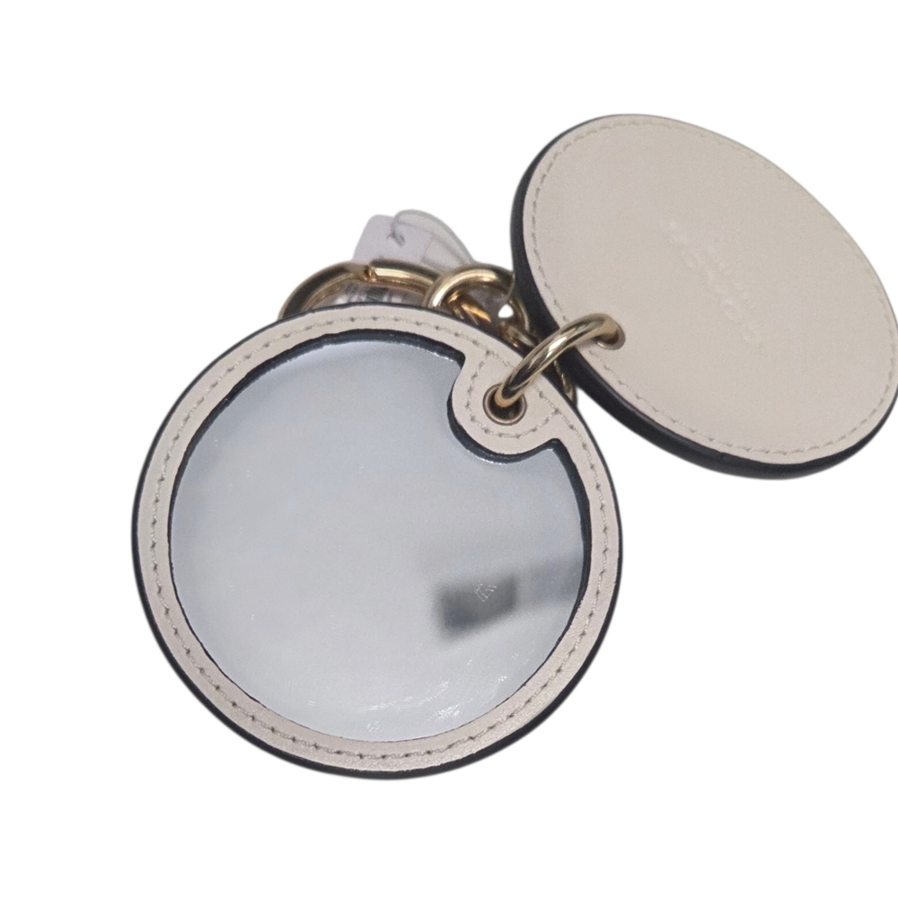 COACH Signature Coated Canvas Leather Floral Mirror Keychain Bag Charm NEW! - Picture 2 of 5
